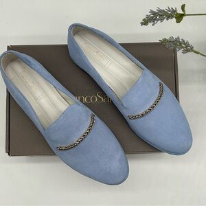 Franco Sarto Women’s Hanah Chain Slip On Loafers with chain blue suede size 7M